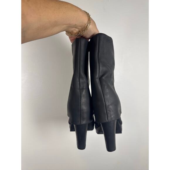 GAP Vintage Leather Block Heel Mid-Calf Fold Over Boots - Black, Sz 7 - Picture 3 of 7